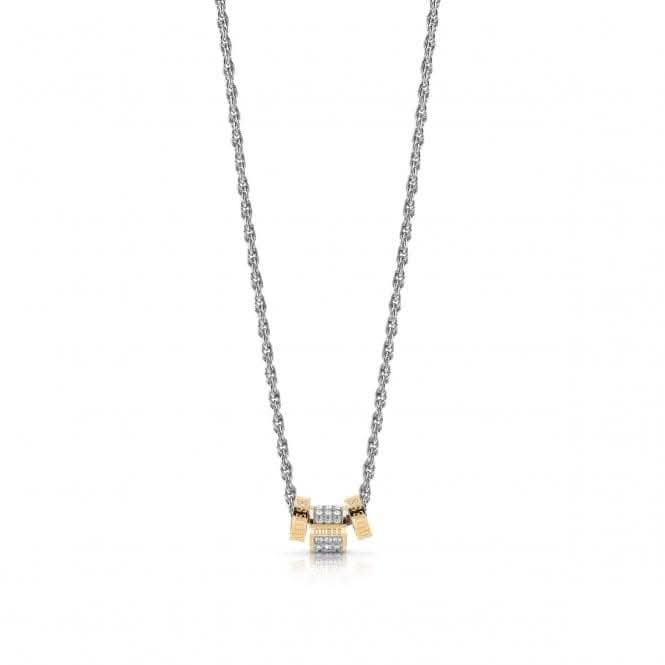 Guess Silver Chain Necklace With 3 Gold Crystal Beads UBN78039