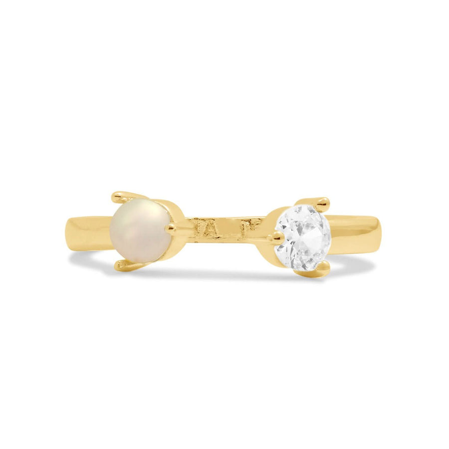 Halo Pearl Cubic Zirconia & Pearl Gold Plated Ring 8108