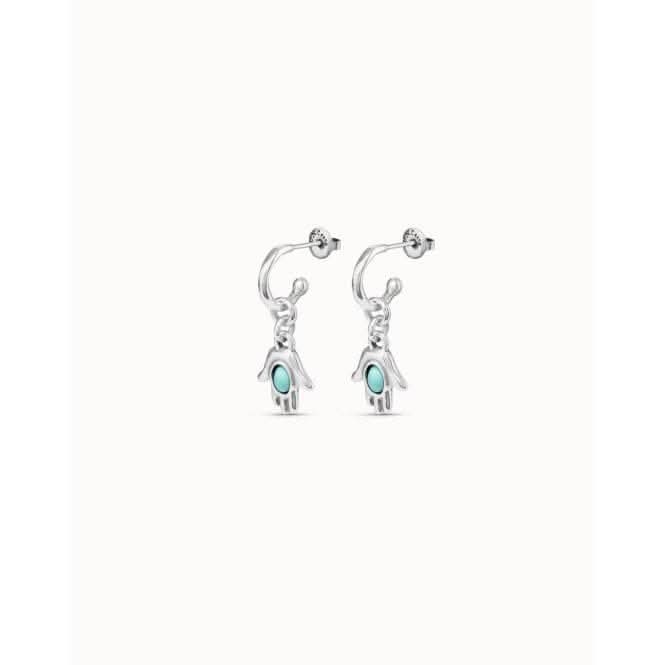 Hamsa Turquoise Metal Natural Stone EarringsUNOde50PEN0906TQSMTL0U