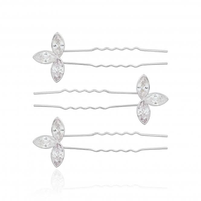 Happy Ever After Hair Accessories Silver Zirconia Leaf Hair Pins 3680