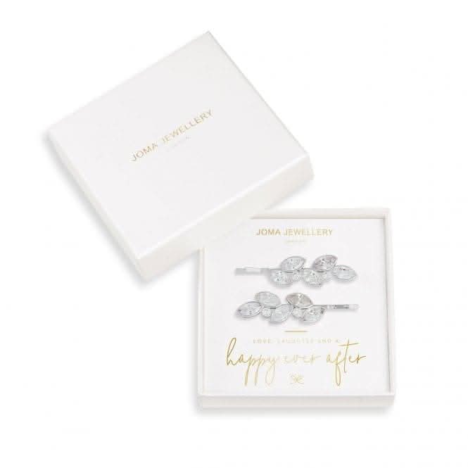 Happy Ever After Hair Accessories Silver Zirconia Leaf Hair Slides 3678