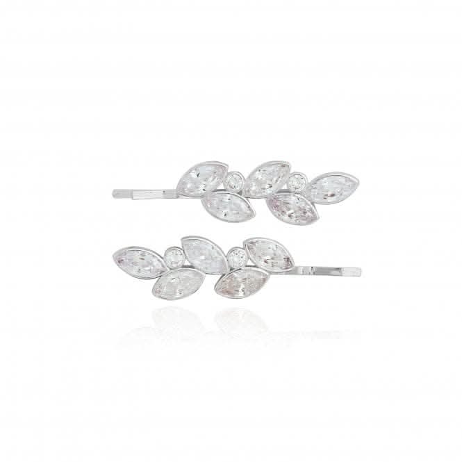 Happy Ever After Hair Accessories Silver Zirconia Leaf Hair Slides 3678