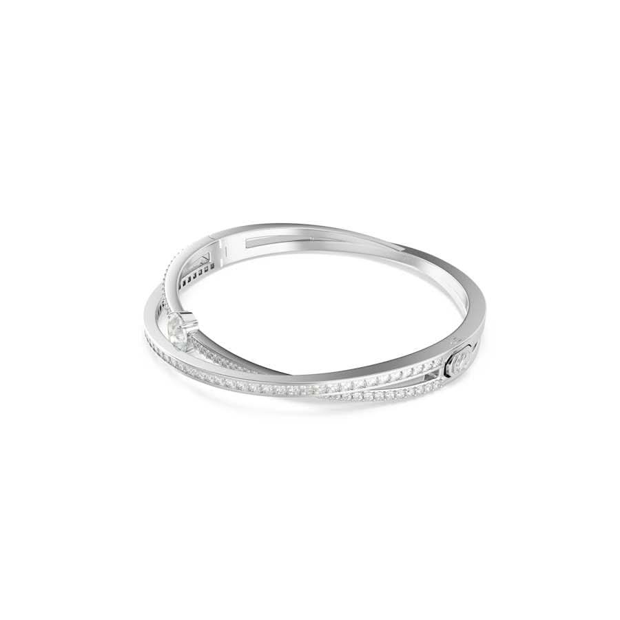 Hyperbola Rhodium Plated White Mixed Cuts Crystal Bangle
