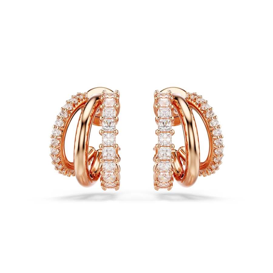 Hyperbola Rose Gold-tone Plated Mixed Cuts White Hoop Earrings 5698702