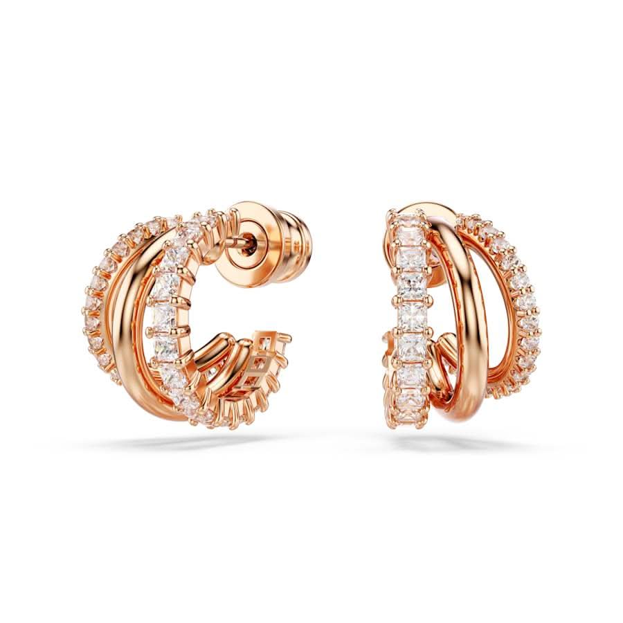 Hyperbola Rose Gold-tone Plated Mixed Cuts White Hoop Earrings 5698702