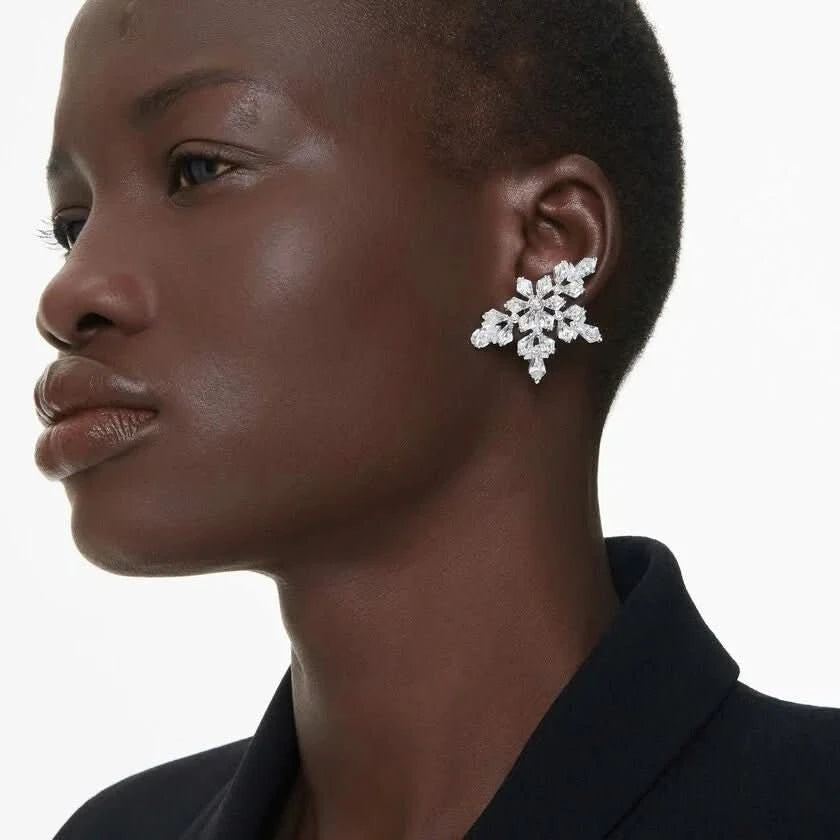 Idyllia Rhodium Plated Mixed Cuts Half Snowflake Clip On Earrings 5692635