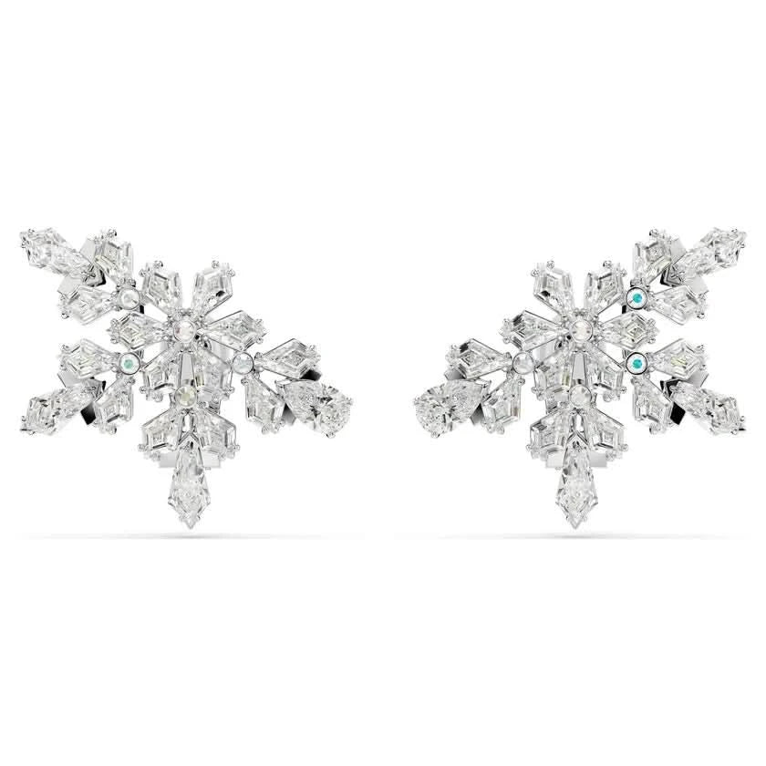 Idyllia Rhodium Plated Mixed Cuts Half Snowflake Clip On Earrings 5692635