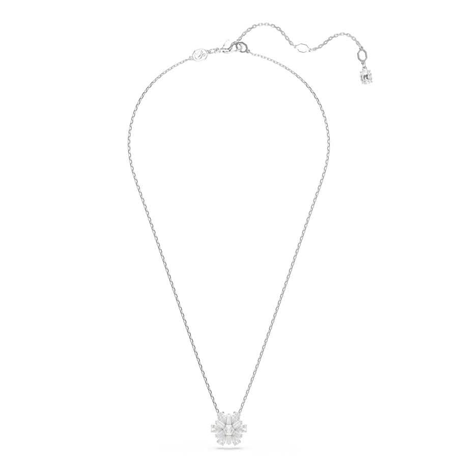Idyllia Rhodium Plated Mixed Cuts White Snowflake Pendant 5691484