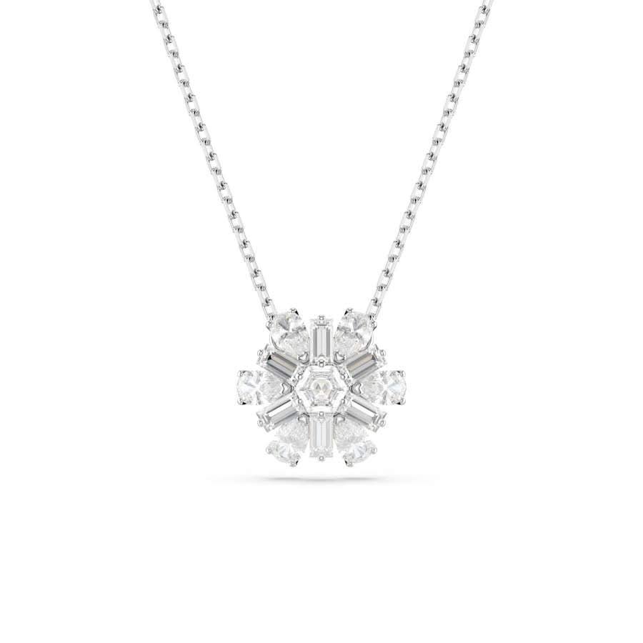 Idyllia Rhodium Plated Mixed Cuts White Snowflake Pendant 5691484