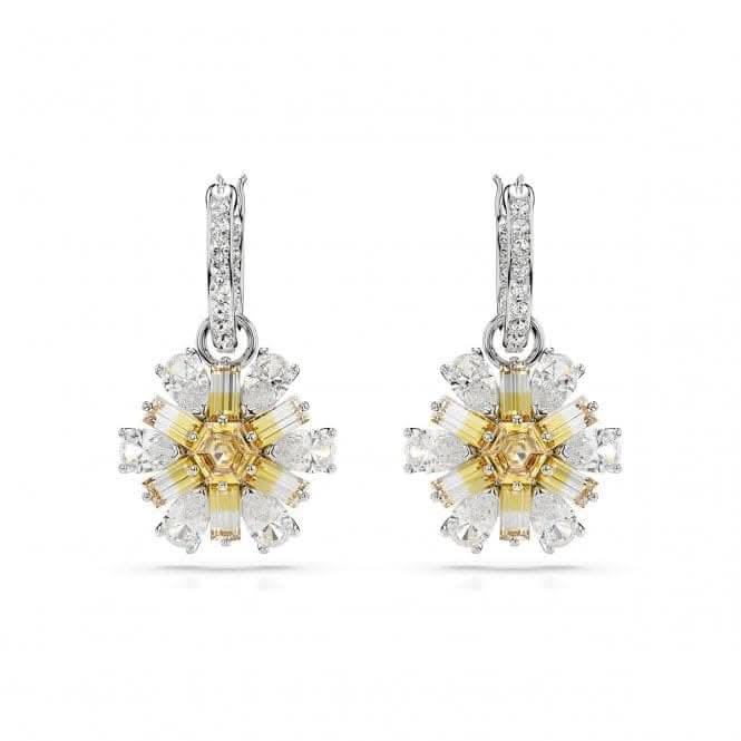 Idyllia Yellow Rhodium Plated Flower Drop Earrings 5683243
