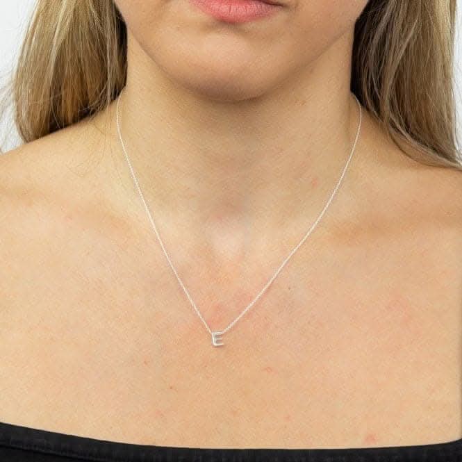 Initial E Plain Silver Initial Necklace N4432