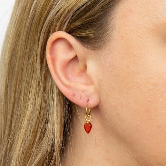 July Yellow Gold Plated Birthstone  Chalcedony Stone Hoop Charm Earring Y2667