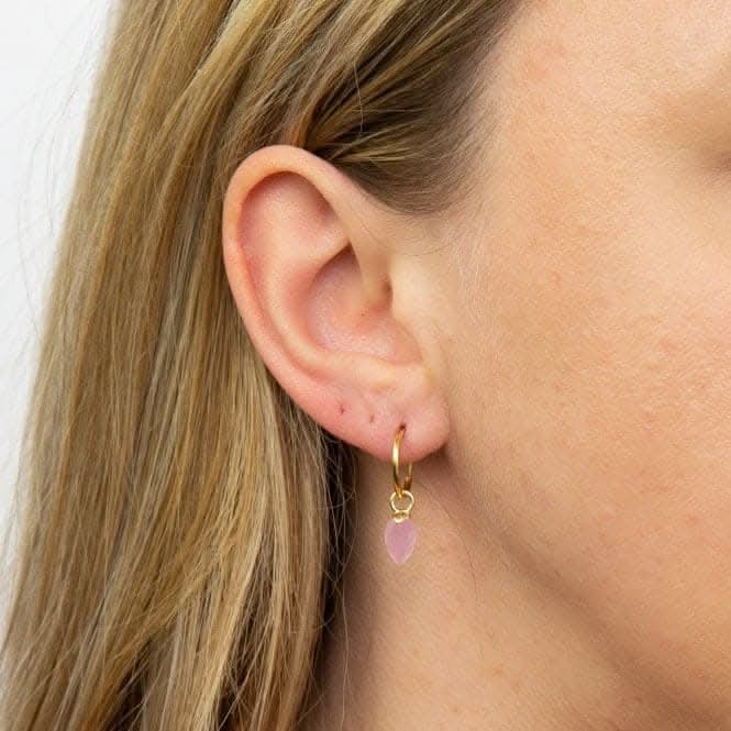 June Yellow Gold Plated Birthstone  Chalcedony Stone Hoop Charm Earring Y2666