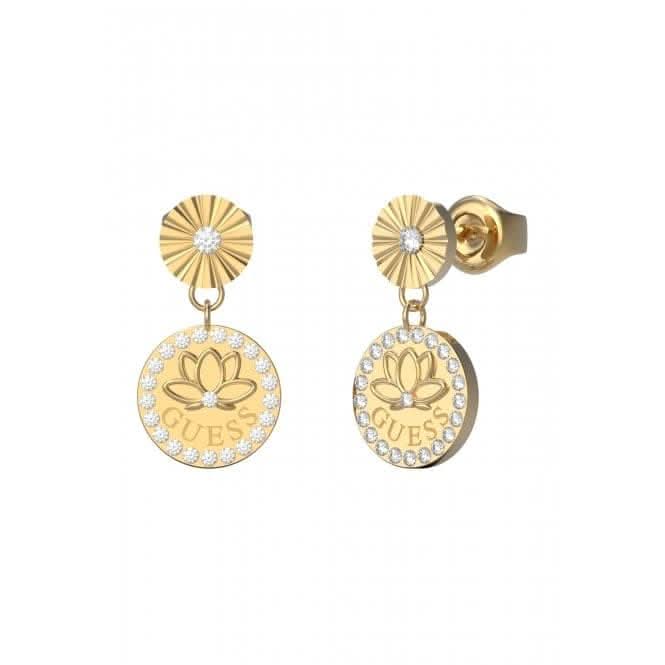 Ladies Gold Plated Lotus Flower Design Pendant Earrings UBE01344YG