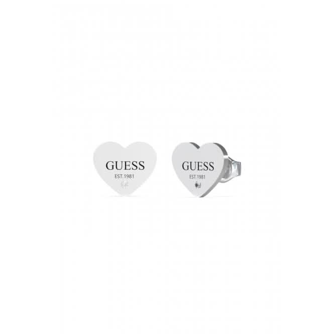 Ladies Rhodium Plated 11mm Plain Heart & Black Logo Stud Earrings UBE02177RH