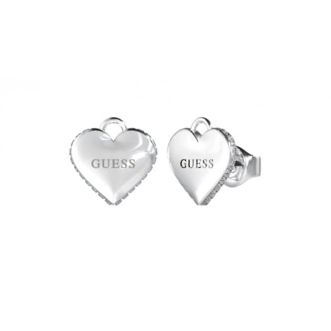 Ladies Rhodium Plated 14mm Heart Stud Earrings UBE02231RH