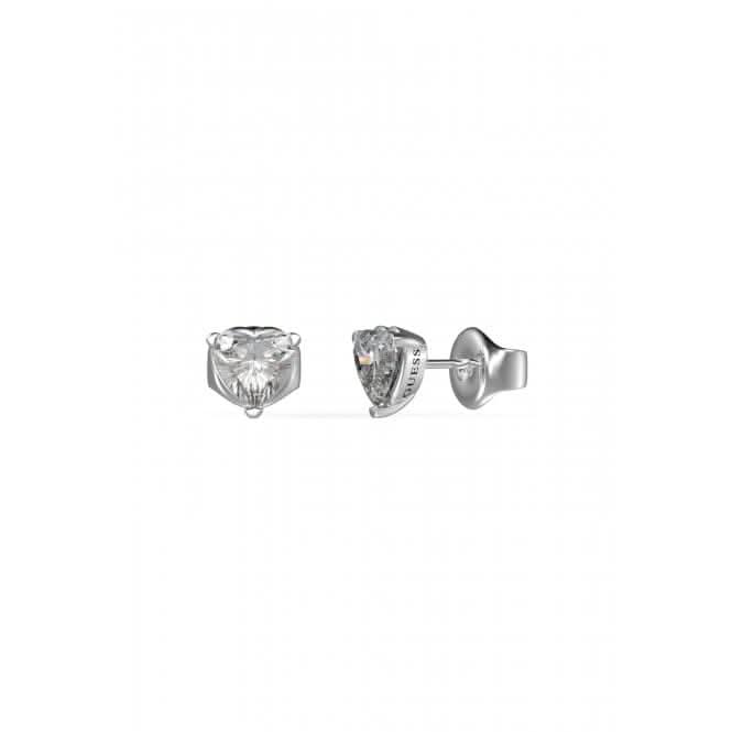 Ladies Rhodium Plated 7mm Clear Solitaire Heart Stud Earrings UBE02172RH