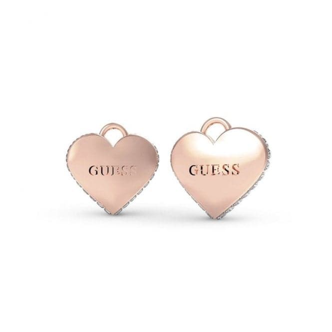 Guess Ladies Rose Gold Plated 14mm Heart Stud Earrings Acotis Diamonds