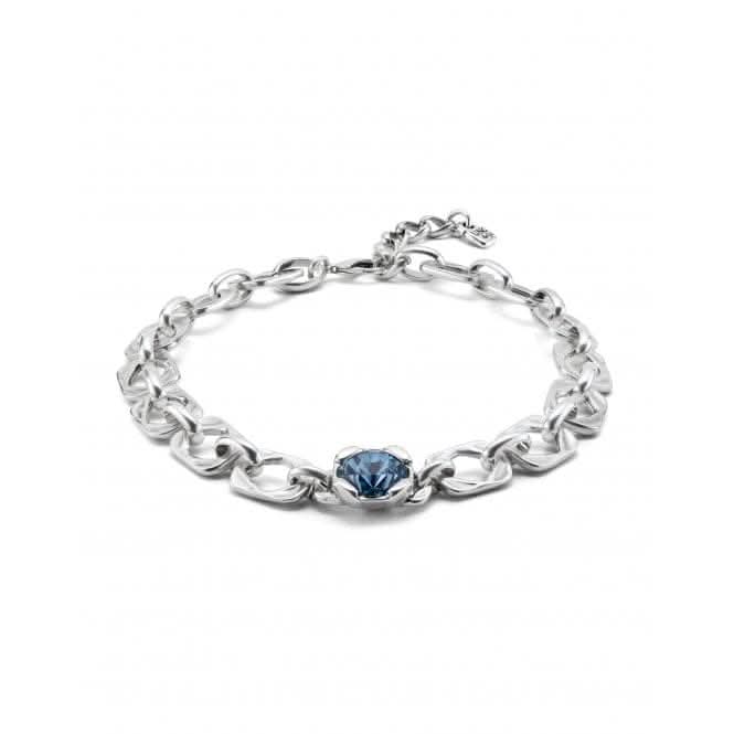 Ladies Silver Rectangular Link Blue Crystal Marvelous Necklace COL1849AZUMTL0U