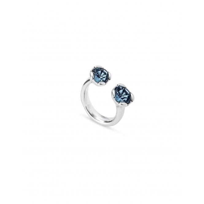 Ladies Sterling Silver Open Two Faceted Aura Blue Crystals Facing Ring ANI0790AZUMTL