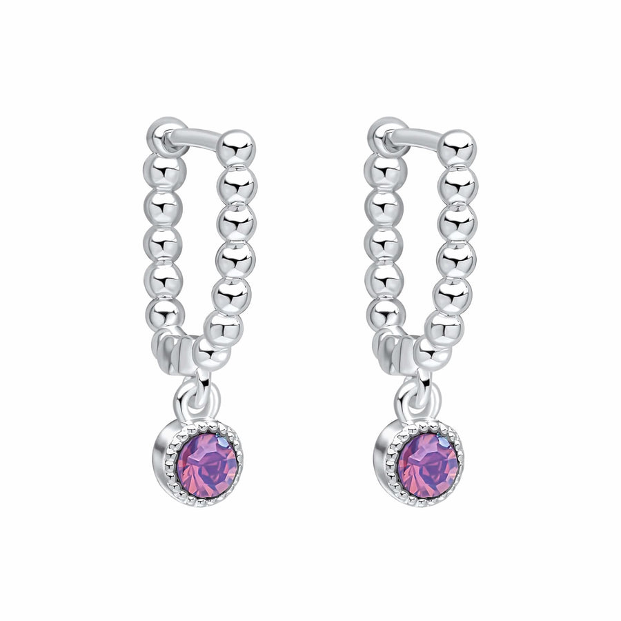 Laura Ashley Stippled Purple Crystal Silver Tone Hoop Earrings E6532