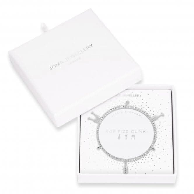 Lifes A Charm Pop Fizz Clink Silver Charm 17.5cm Stretch Bracelet 4260