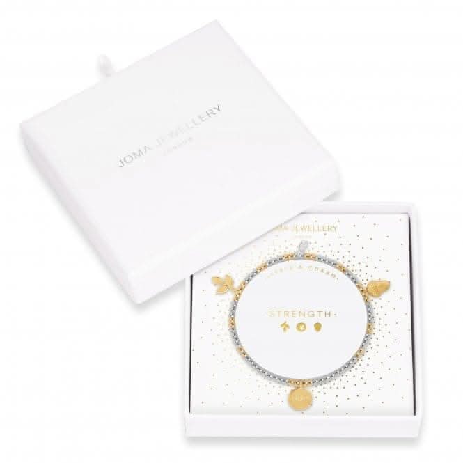 Lifes A Charm Strength Silver Gold Charm 17.5cm Stretch Bracelet 4264