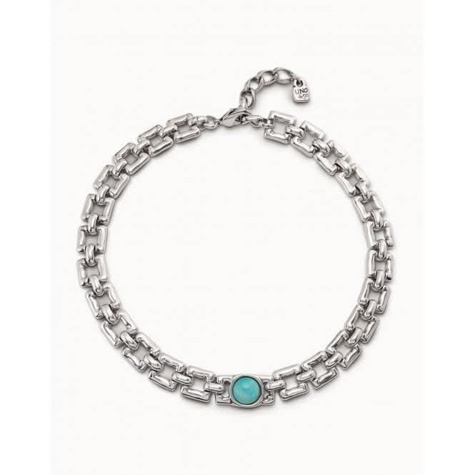Linda Turquoise Metal Natural Stone NecklaceUNOde50COL1769TQSMTL0U