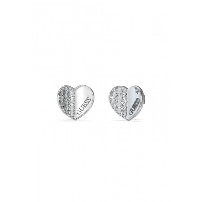 Lovely Guess 12mm Plain Pave Heart Earrings UBE03038RH