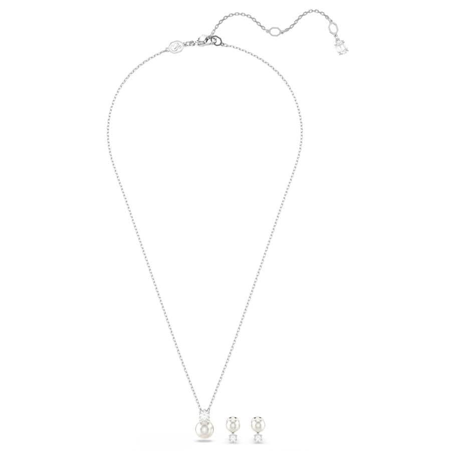 Matrix Rhodium Plated Round Cut Crystal Pearl Set 5689624