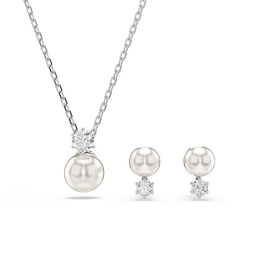 Matrix Rhodium Plated Round Cut Crystal Pearl Set 5689624