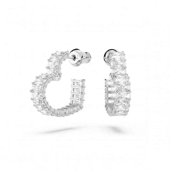 Matrix Rhodium Plated Small Heart White Hoop Earrings 5653170