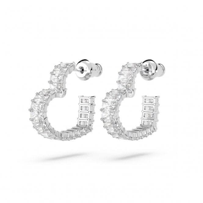 Matrix Rhodium Plated Small Heart White Hoop Earrings 5653170