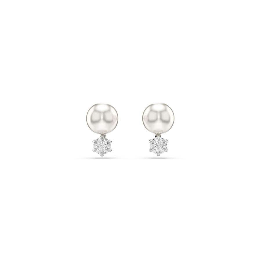 Matrix Rhodium Plated White Crystal Pearl Stud Earrings 5694225Swarovski5694225