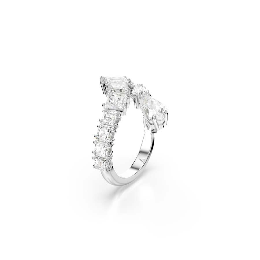 Matrix Rhodium Plated White Mixed Cuts Crystal Ring