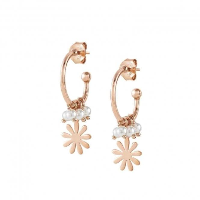 Melodie Pearls Silver White Pearls Rose Gold Flower Earrings 147713/061