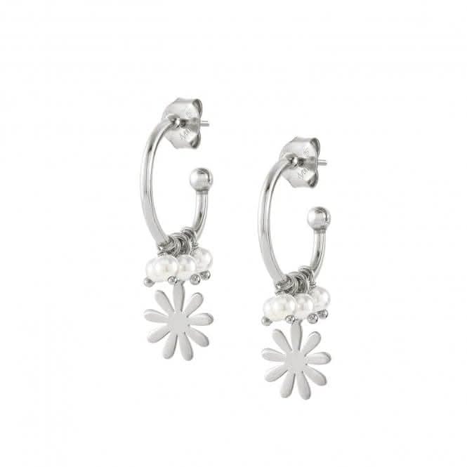 Melodie Pearls Silver White Pearls Silver Flower Earrings 147713/060