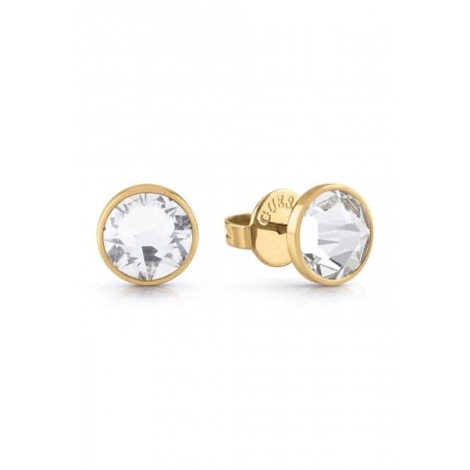 Mens Gold Plated 8mm White Crystal Stud Earrings UME01343YG