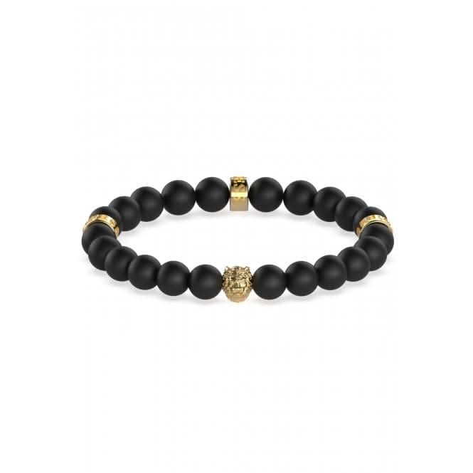 Mens Gold-tone Plated Black Beads 12mm Lion Detail Bracelet UMB01303YG