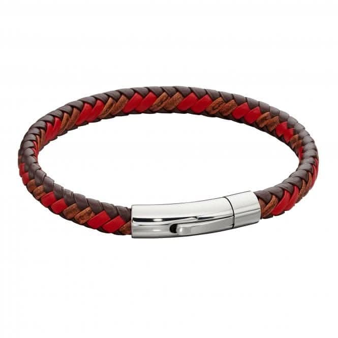 Mens Woven Red Leather Clip Clasp Bracelet B5278Fred BennettB5278
