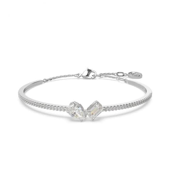 Mesmera Mixed Cuts Scattered Design White Rhodium Plated Bangle 5667253