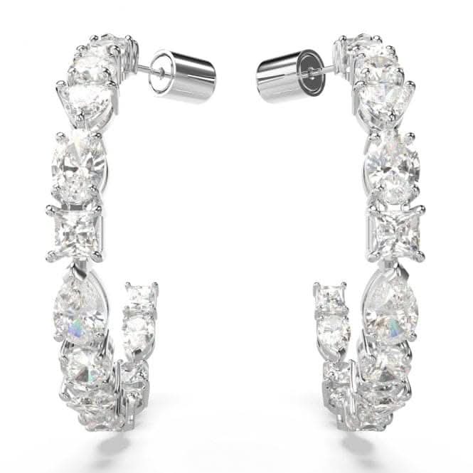 Mesmera Mixed Cuts White Rhodium Plated Hoop Earrings 5672834