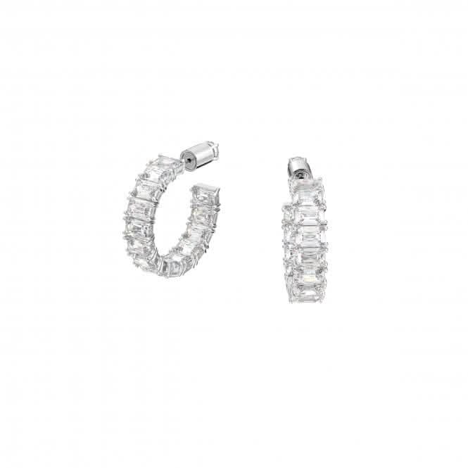 Millenia Hoop Octagon Cut Zirconia White Rhodium Plated Earrings 5612673