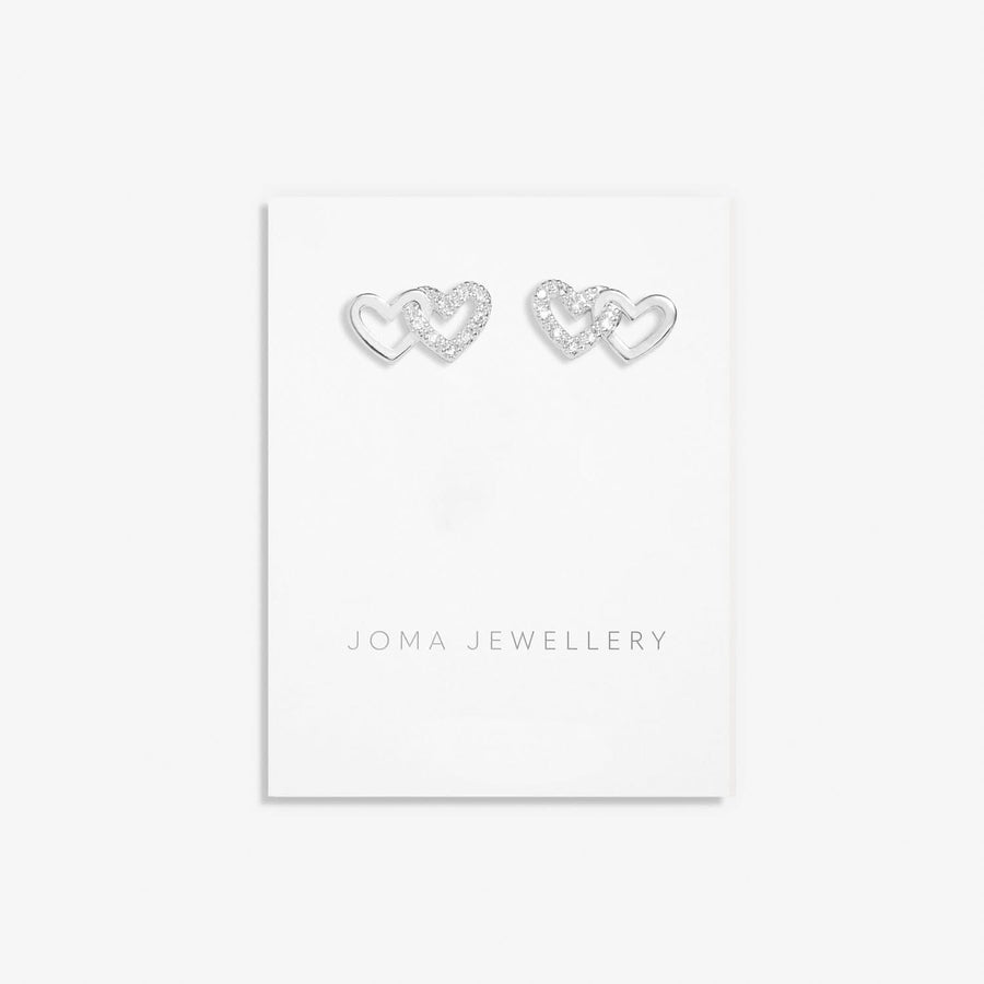 Mini Charms Pave Linked Hearts Silver Plated Earrings 7647