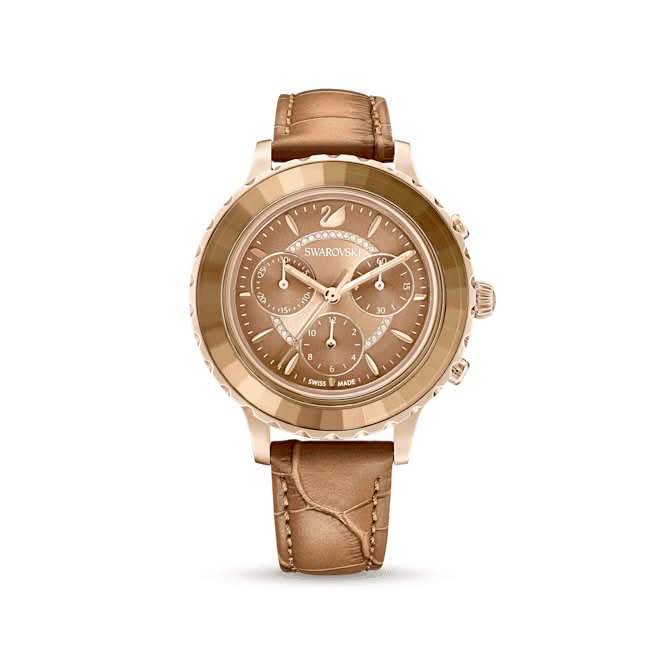 Octea Lux Chrono Leather Strap Brown Gold - tone Finish Watch 5632260Swarovski5632260