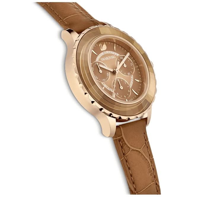 Octea Lux Chrono Leather Strap Brown Gold - tone Finish Watch 5632260Swarovski5632260