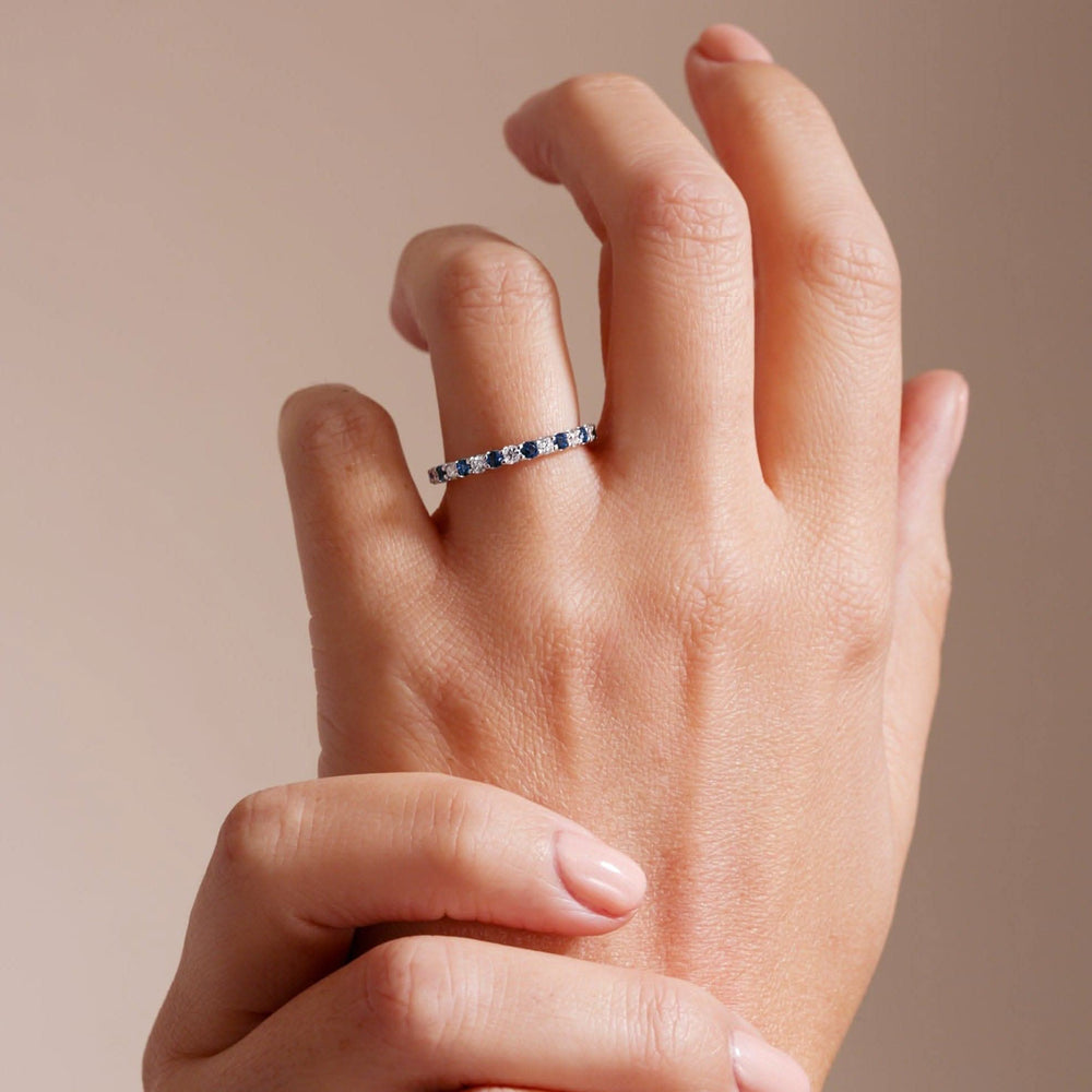 Odette | 9ct White Gold 0.25ct (tw) Lab Grown Diamond and Created Sapphire Eternity Ring