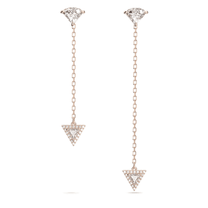 Ortyx Drop Triangle Cut Asymmetric White Rose Gold-tone Plated Earrings 5643729