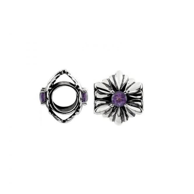 Oxidised Silver & Amethyst Flower Charm S455A