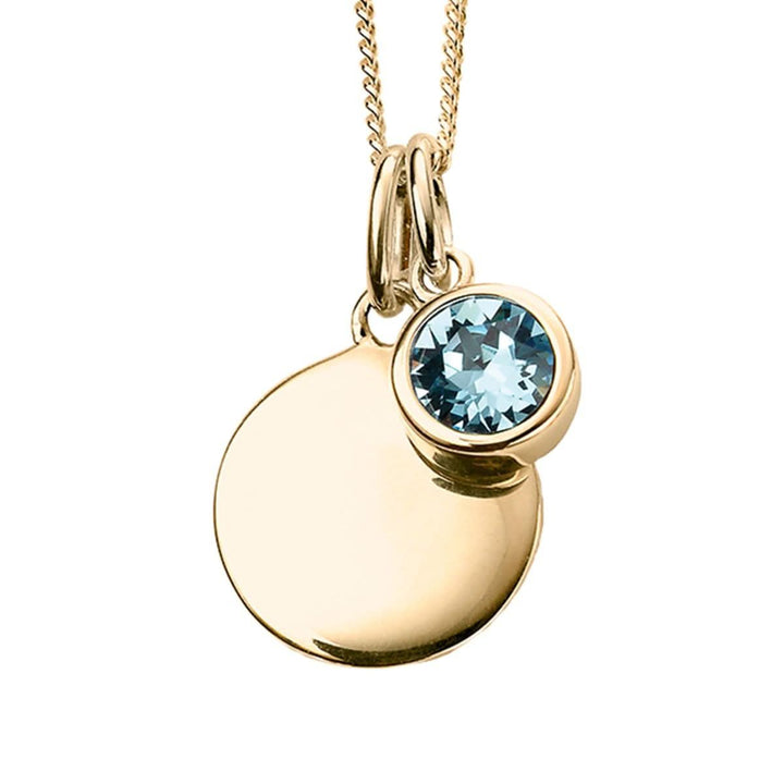 March Yellow Gold Plated Birthstone Engravable Disc Necklace P5010